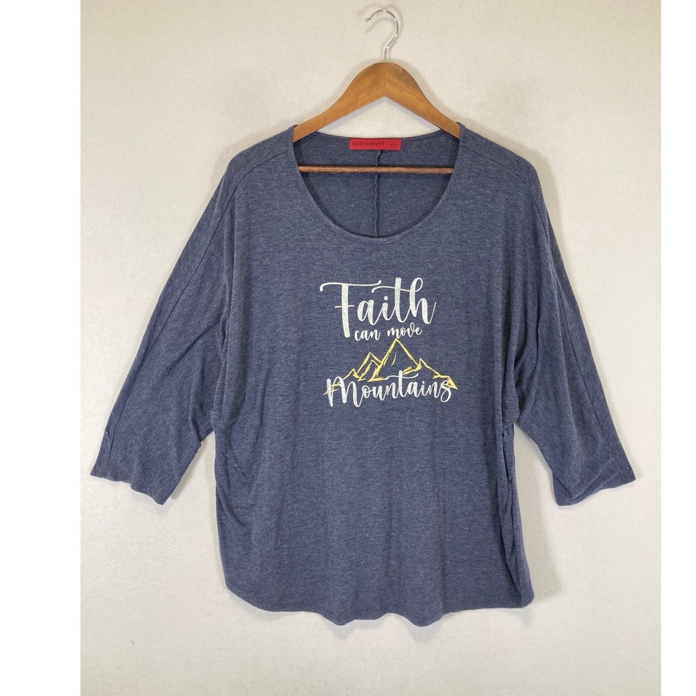 Inspirational Love‎ Scarlett Women 3X Blue Faith Can Move Mountains Graphic Top